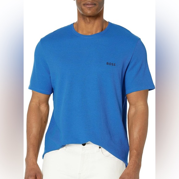 NWT - BOSS Men's Waffle T-shirt with Embroidered Logo, Bright Blue - Size XXL - Picture 1 of 11